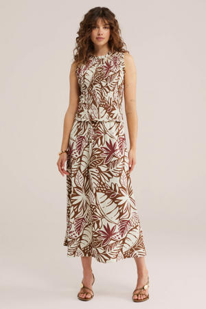 midi jurk met print - bruin