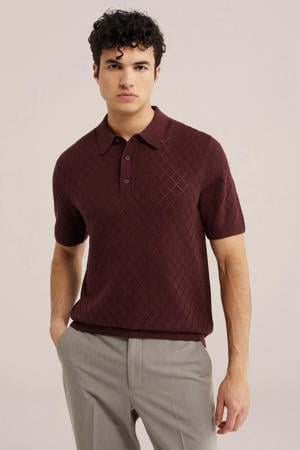 regular fit geruite gebreide polo - donkerrood