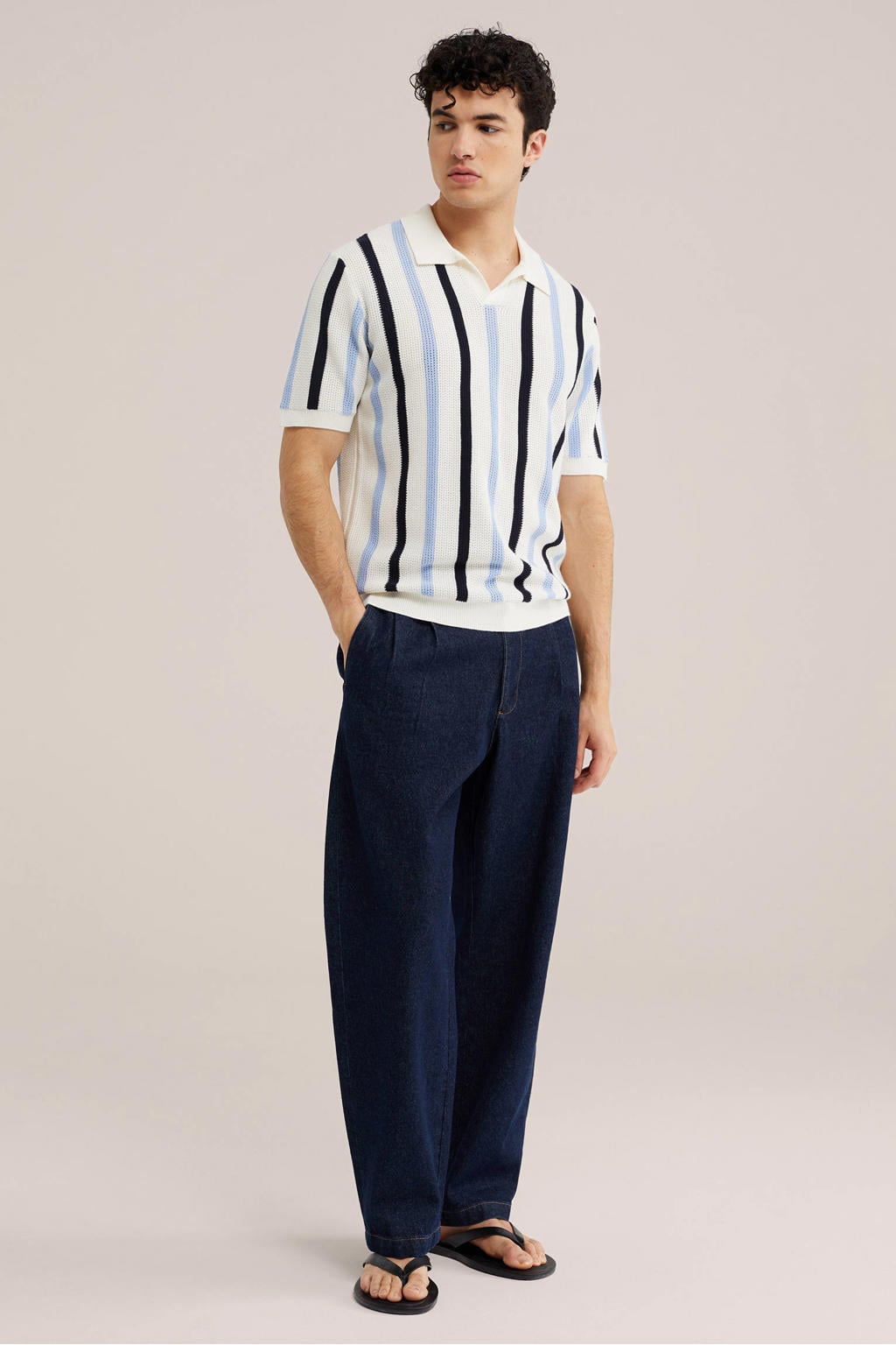 WE Fashion regular fit gestreepte polo - ecru