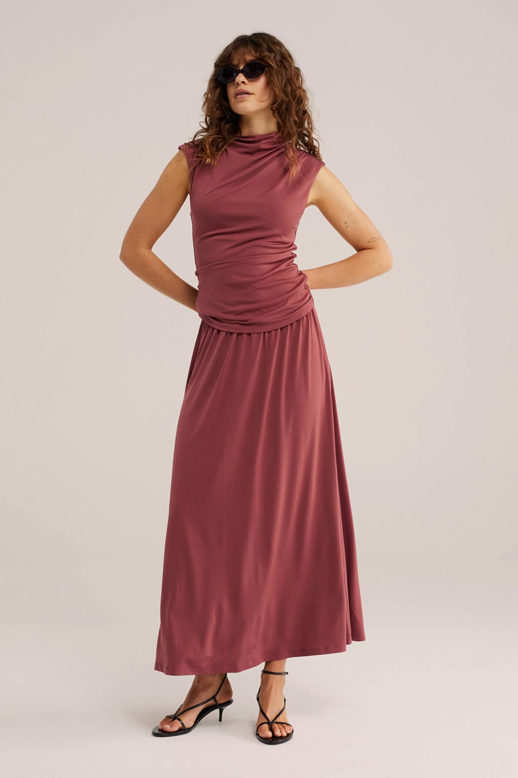 Oudroze dames WE Fashion midirok gemaakt van polyester en met elastische tailleband
