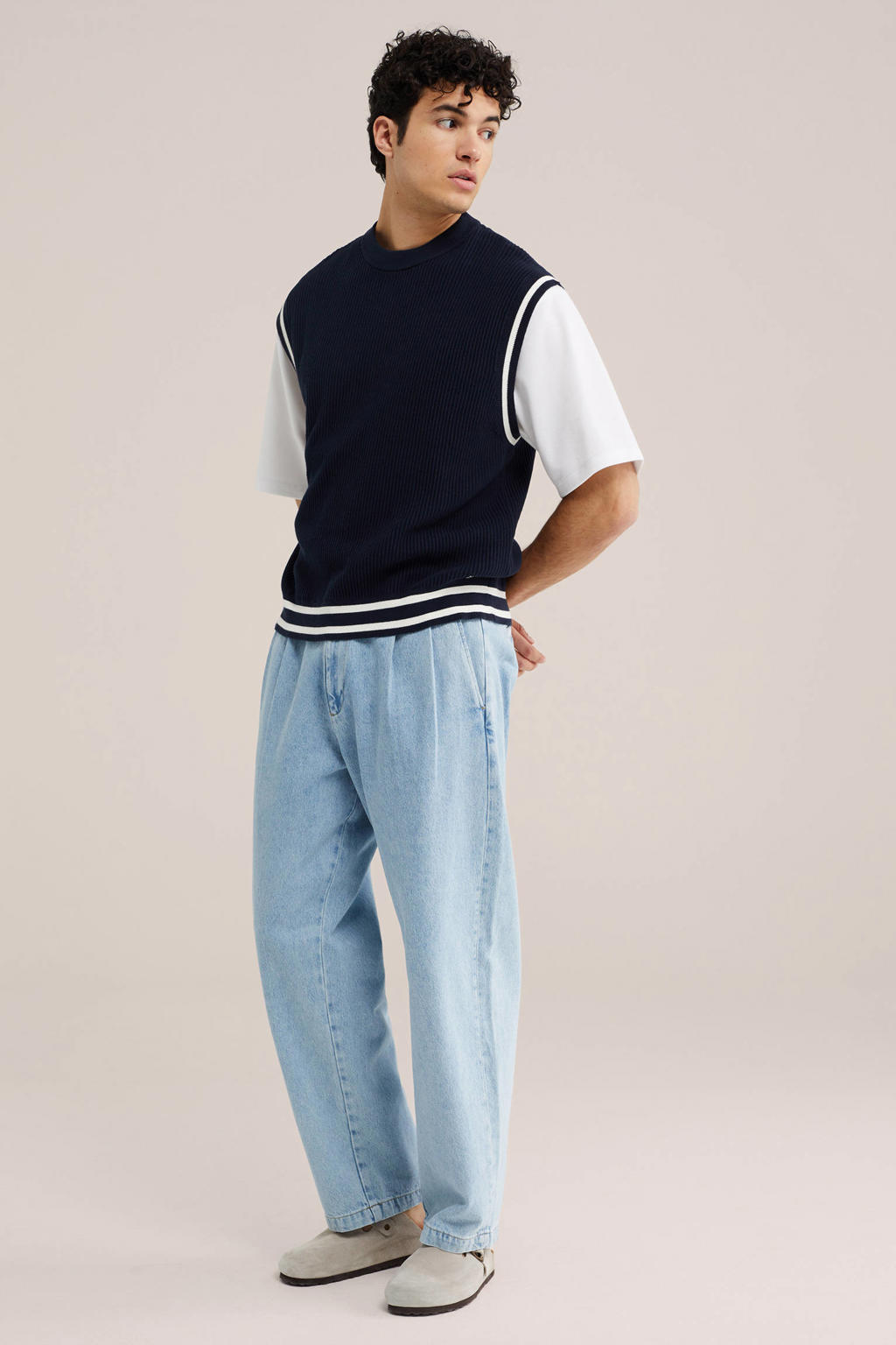 WE Fashion regular fit gebreide spencer - donkerblauw