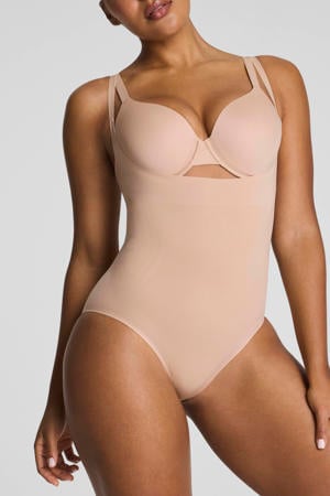 seamless sterk corrigerende body Open Bust Bodysuit - lichtbeige