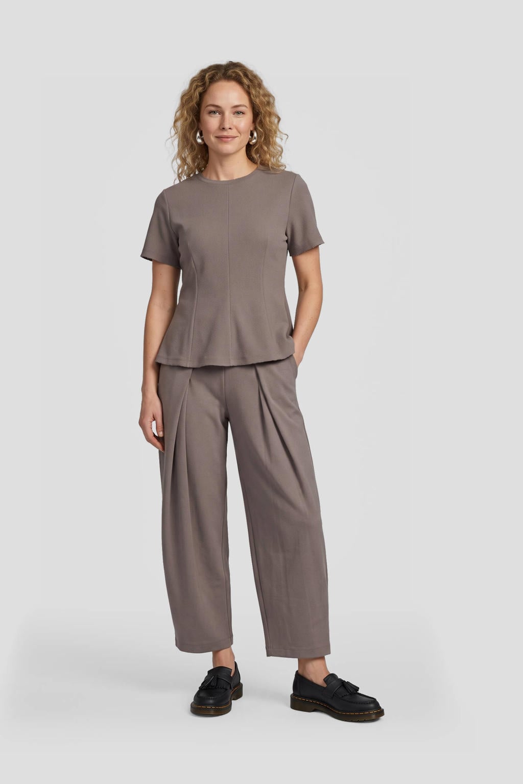 Anytime barrel broek met plooien grijs