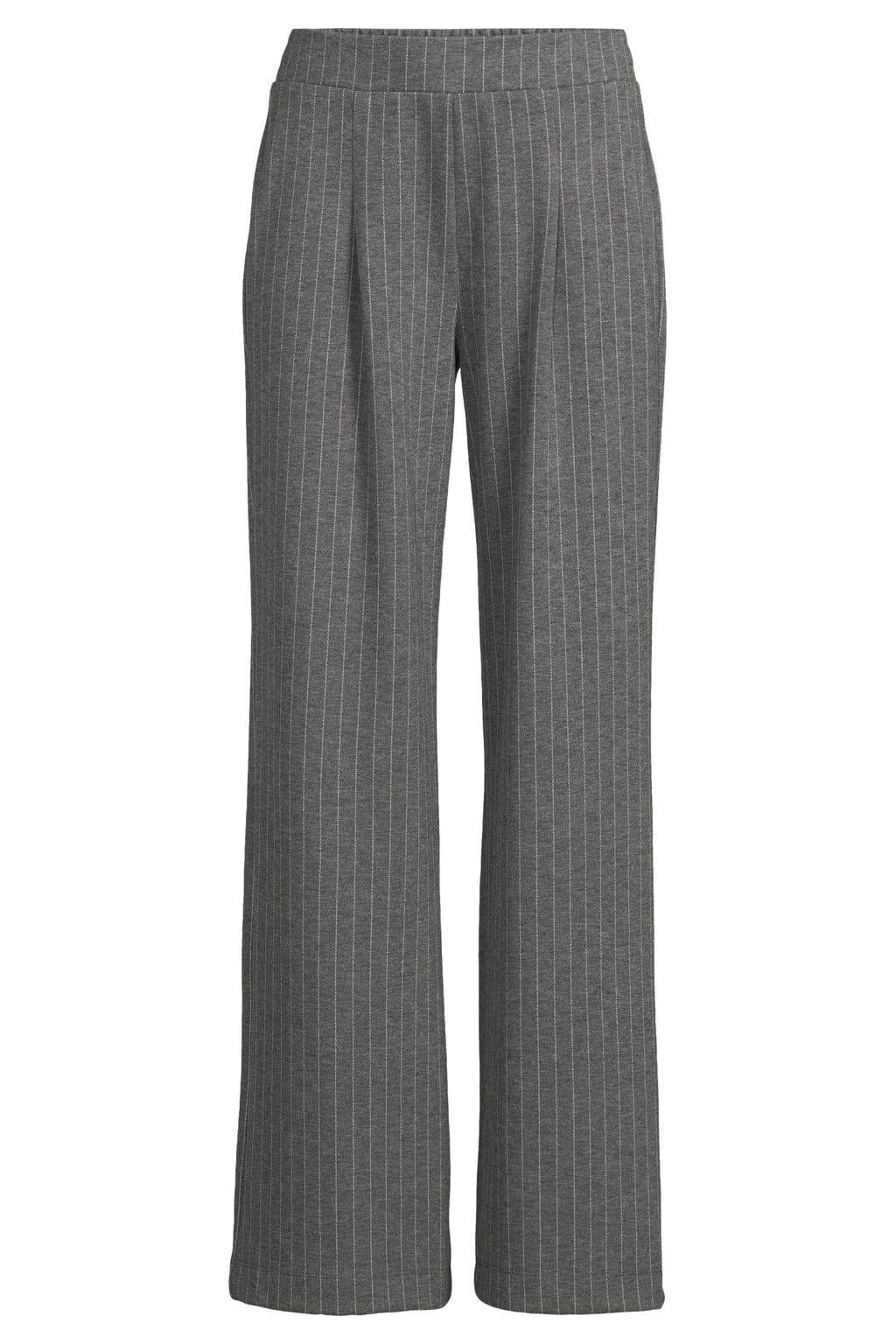 Grijs melange dames Anytime broek van polyester met wijde pijpen, high waist, elastische tailleband en krijtstreepprint