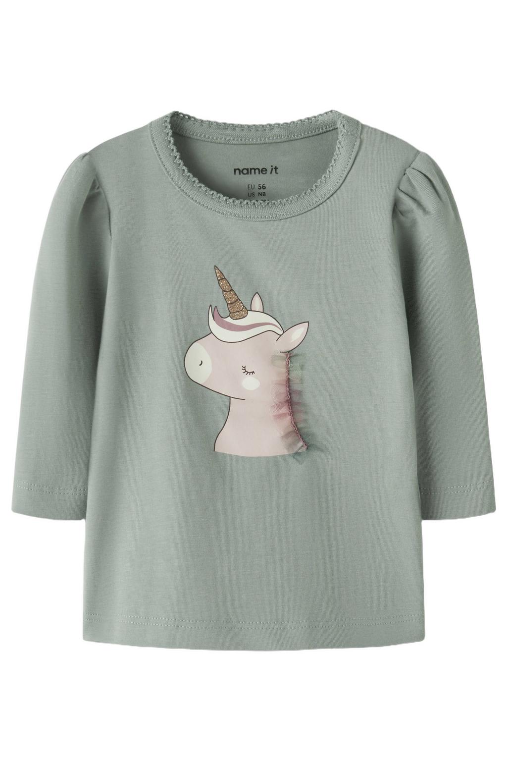 Groene meisjes NAME IT BABY katoenen T-shirt met printopdruk, lange mouwen en ronde hals