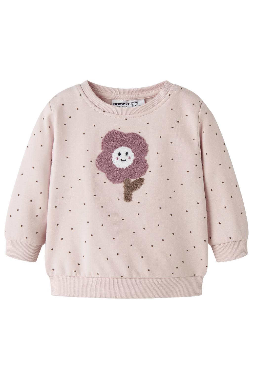 Lichtroze meisjes NAME IT BABY sweater met stippenprint, lange mouwen, ronde hals, drukknoopsluiting en geribde boorden