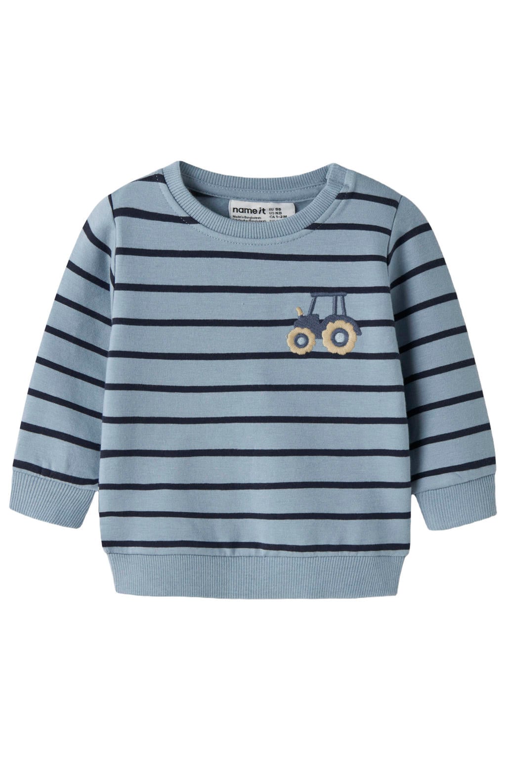 Blauwe jongens NAME IT BABY regular fit gestreepte sweater met lange mouwen, ronde hals en borduursels