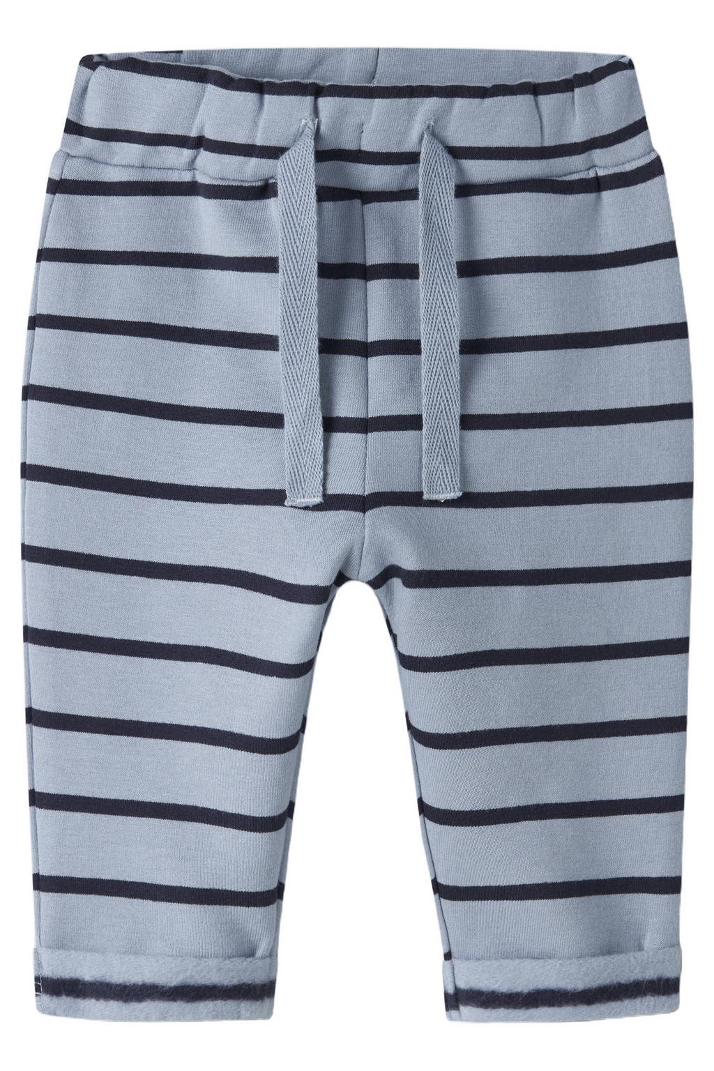 Blauwe jongens NAME IT BABY regular fit gestreepte joggingbroek van sweat materiaal met elastische tailleband met koord