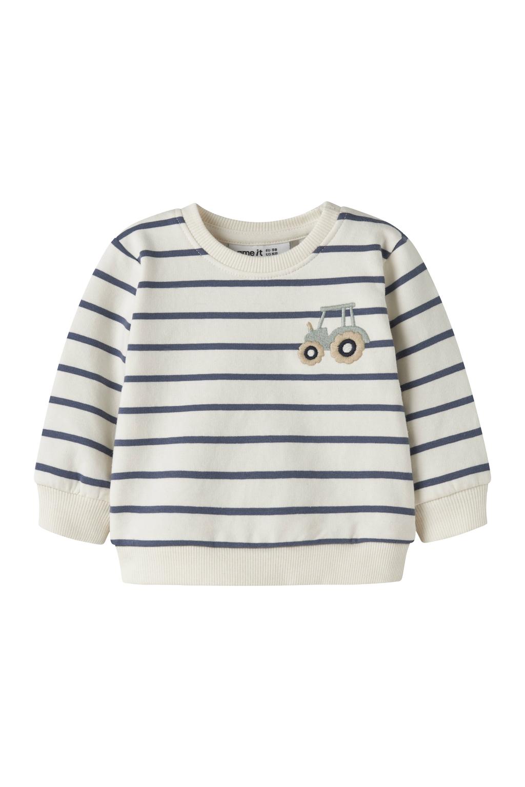 Ecru en blauwe jongens NAME IT BABY regular fit gestreepte sweater met lange mouwen, ronde hals en borduursels