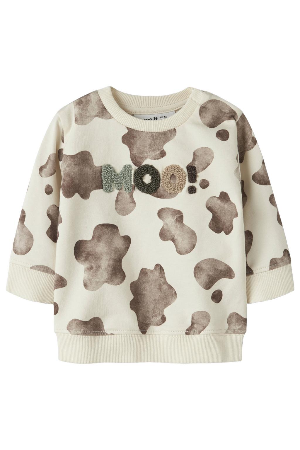 Ecru en bruine jongens NAME IT BABY regular fit sweater met lange mouwen, ronde hals en geribde boorden