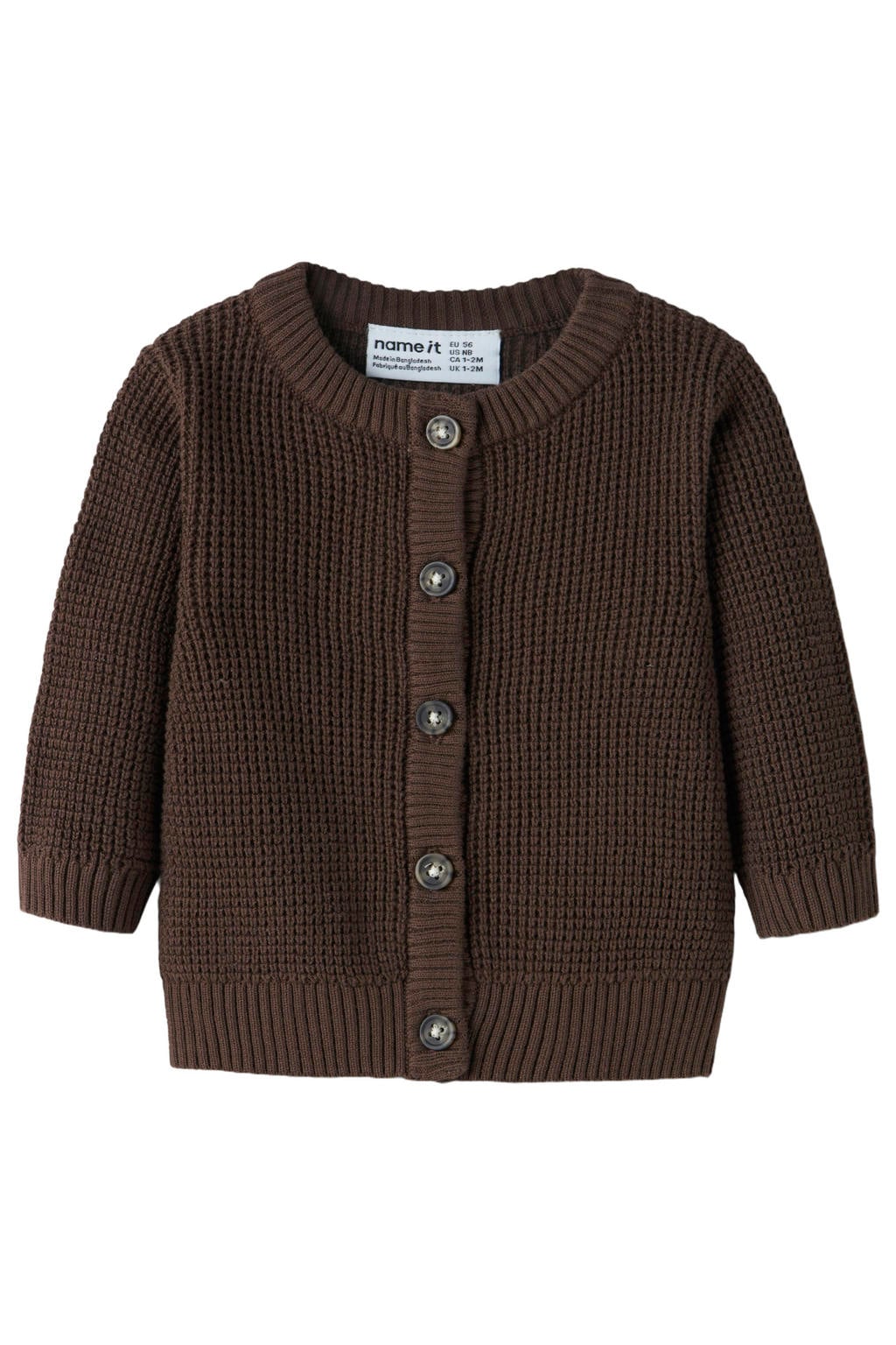 Donkerblauwe meisjes NAME IT BABY katoenen gebreide vest met lange mouwen, ronde hals en knoopsluiting