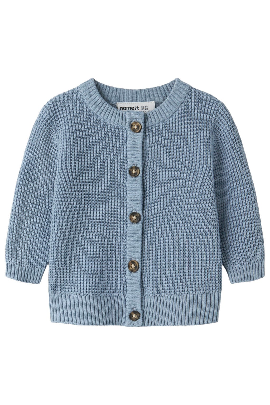 Blauwe meisjes NAME IT BABY katoenen gebreide vest met lange mouwen, ronde hals en knoopsluiting