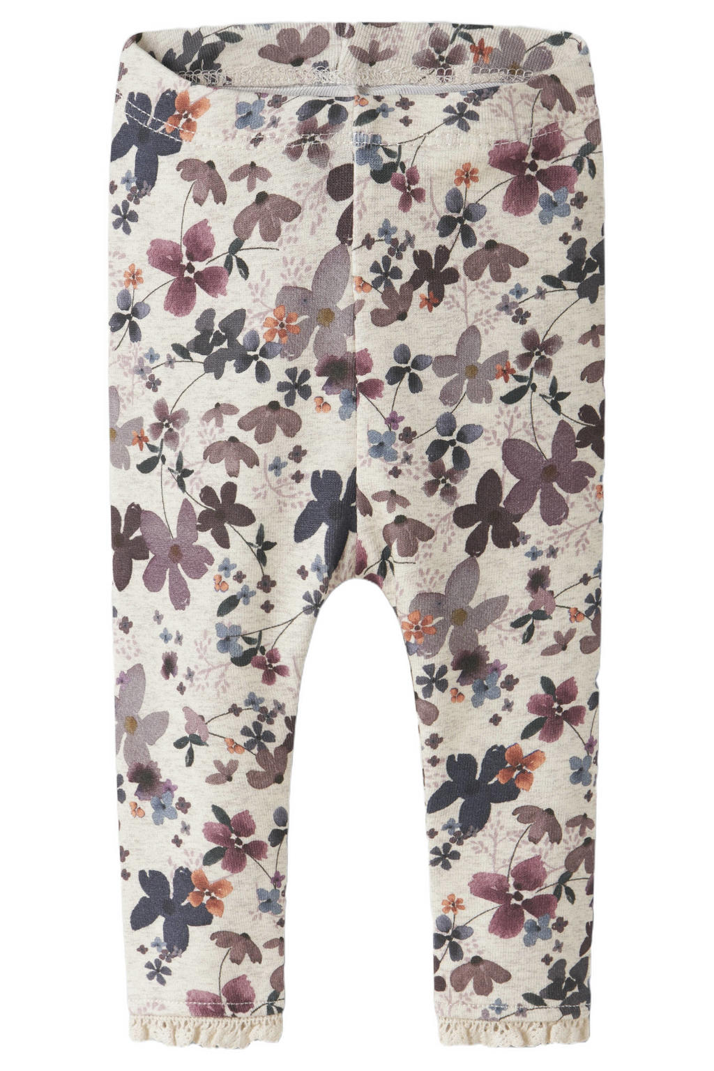 NAME IT BABY katoenen regular fit gebloemde babybroek met ruches - beige