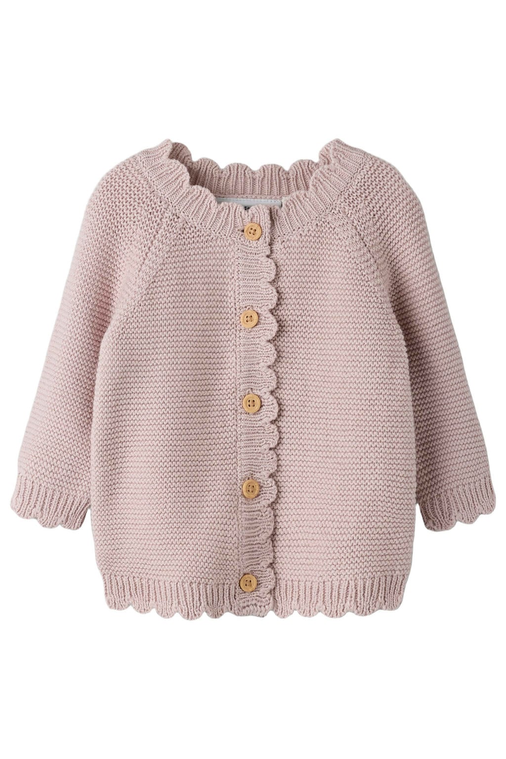 Lilakleurige meisjes NAME IT BABY katoenen rechtvallend gebreide vest met lange mouwen, ronde hals en knoopsluiting