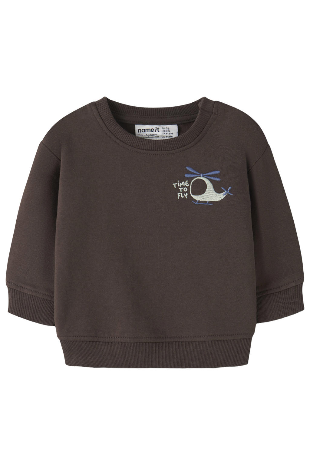 NAME IT BABY rechtvallende sweater met borduursels en print - donkerbruin