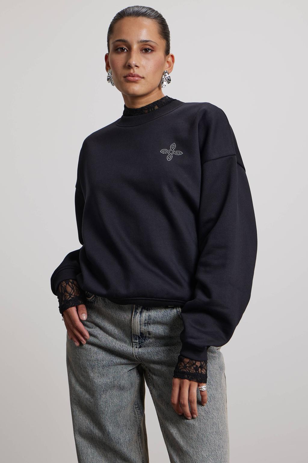 Pink Noir katoenen sweater met backprint - zwart