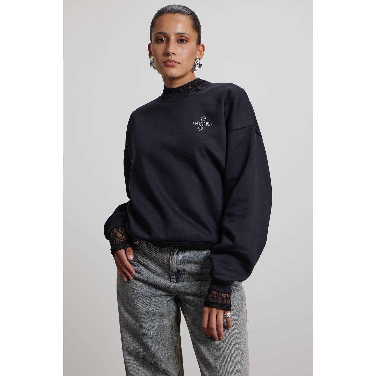 Pink Noir katoenen sweater met backprint zwart