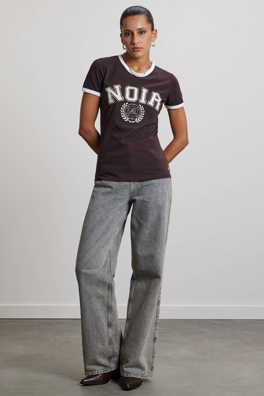 Bruine dames Pink Noir T-shirt van katoen met printopdruk, korte mouwen en ronde hals
