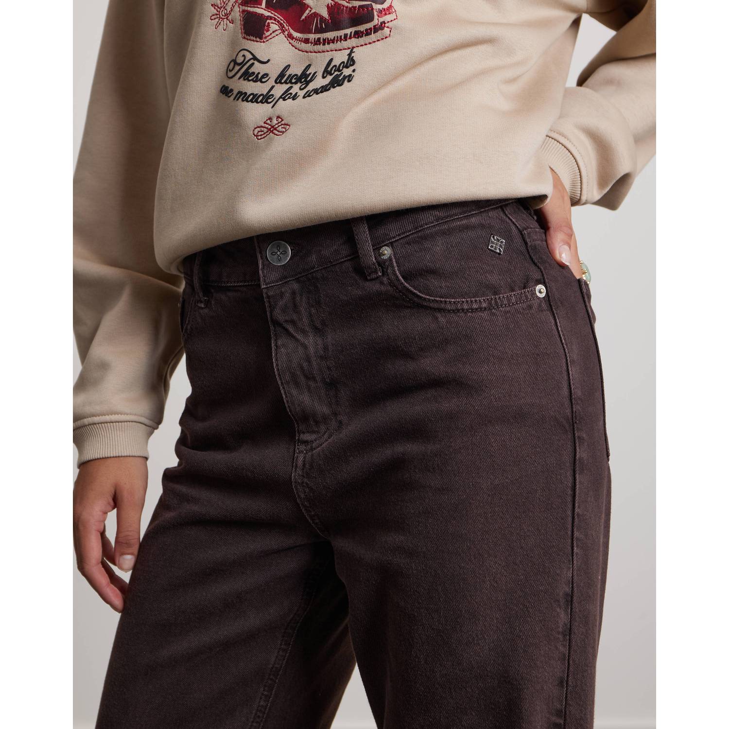 Pink Noir straight leg broek bruin