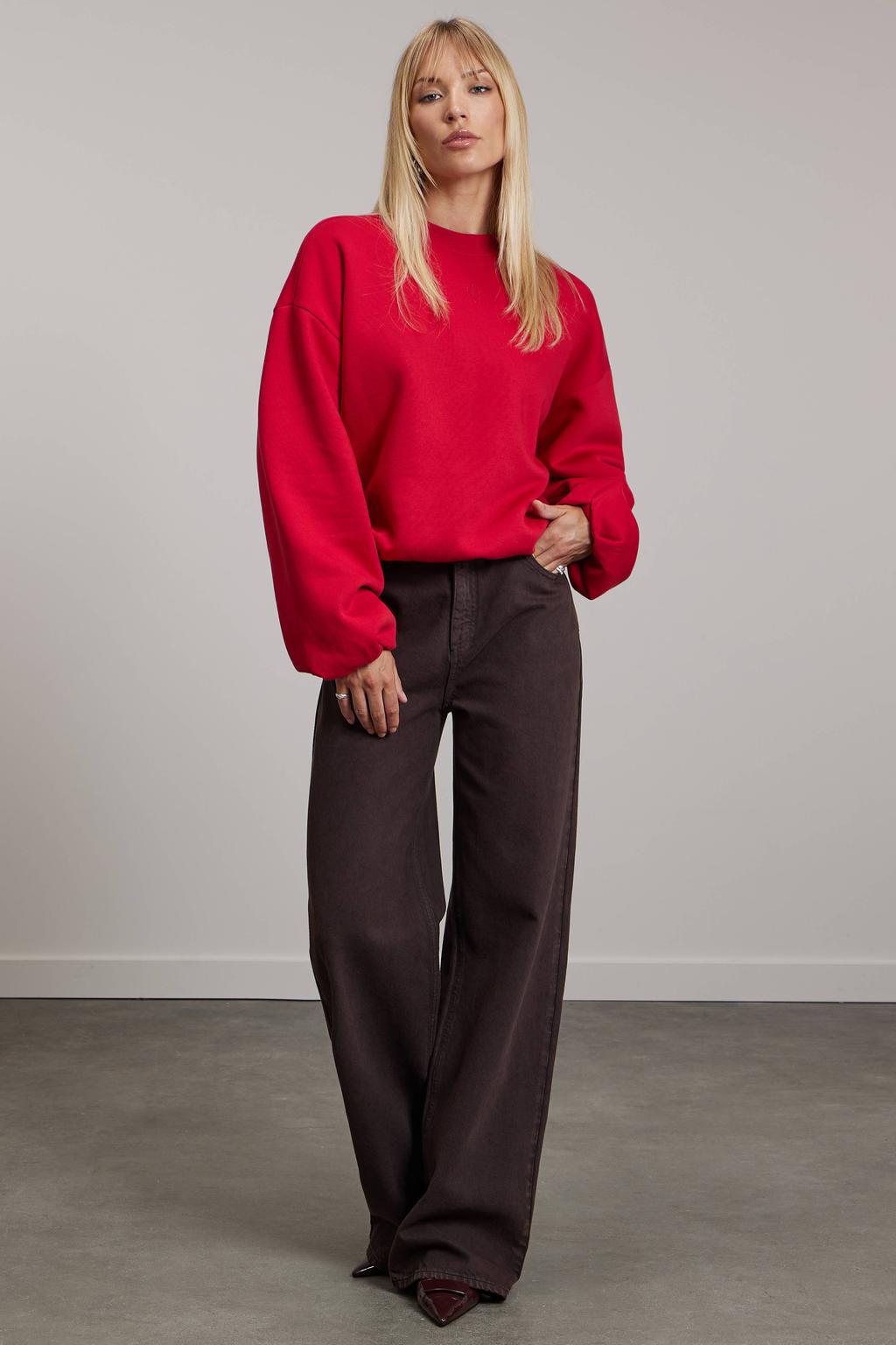 Rode dames Pink Noir katoenen sweater met lange mouwen en ronde hals
