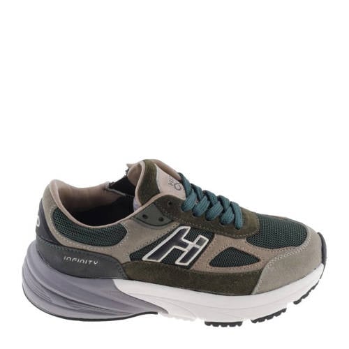 Hip suède sneakers donkergroen/taupe