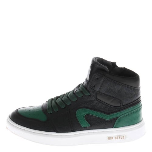 Hip leren sneakers zwart/groen – Zwart / groen