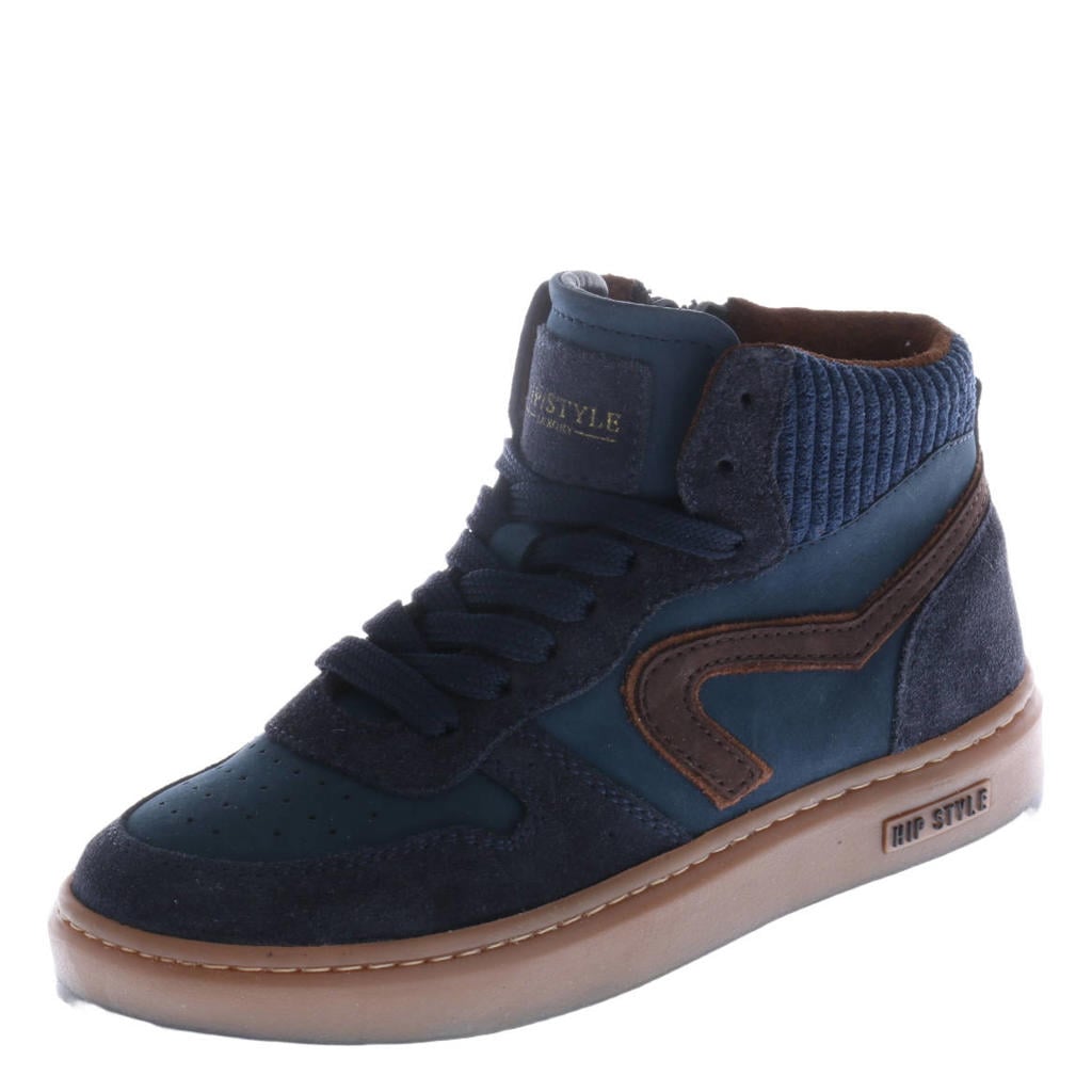 Donkerblauwe jongens Hip suède sneakers - met rits- en vetersluiting