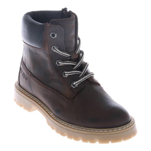 Hip leren veterschoenen met profielzool bruin