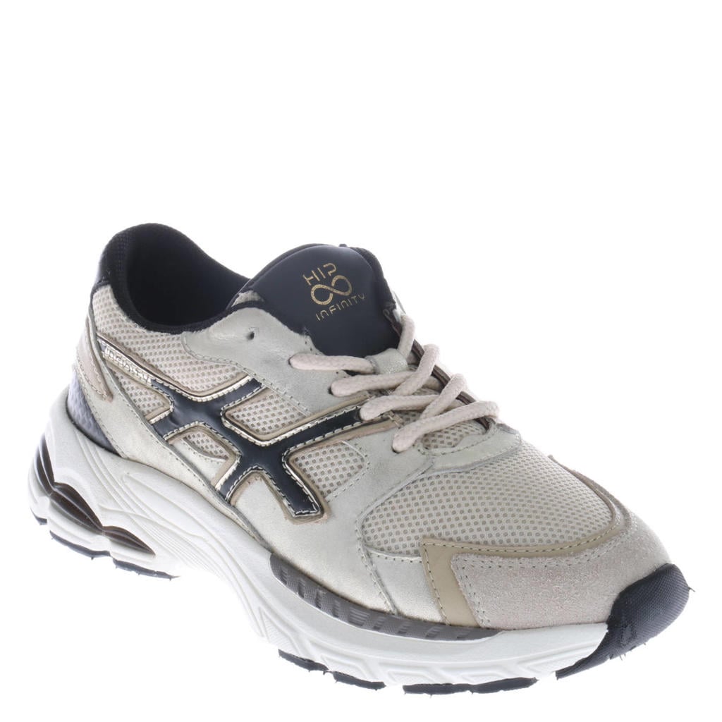 Beige jongens Hip leren sneakers - met rits- en vetersluiting