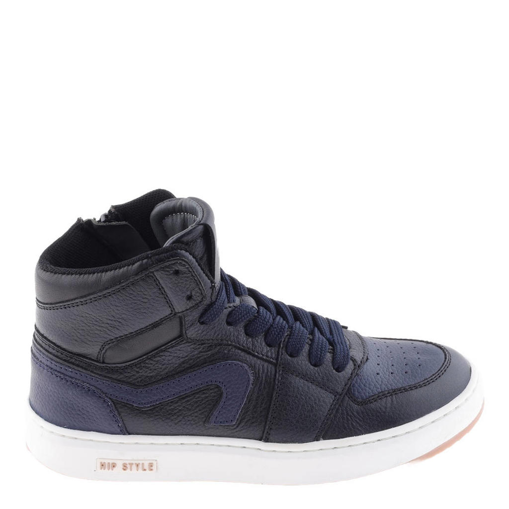 Hip leren sneakers - donkerblauw/zwart