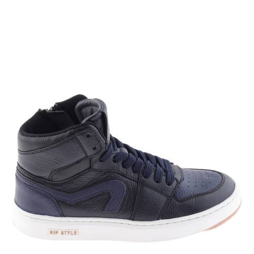 Hip leren sneakers donkerblauw/zwart