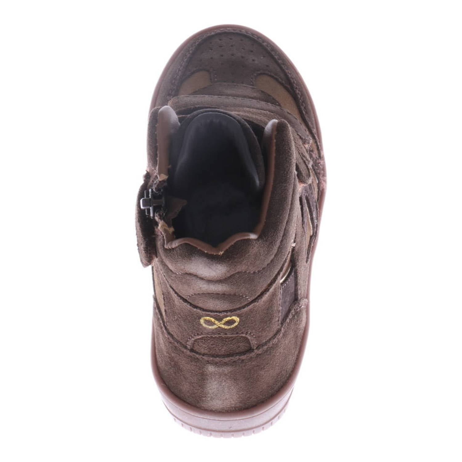 Hip suède sneakers met sleehak donkerbruin
