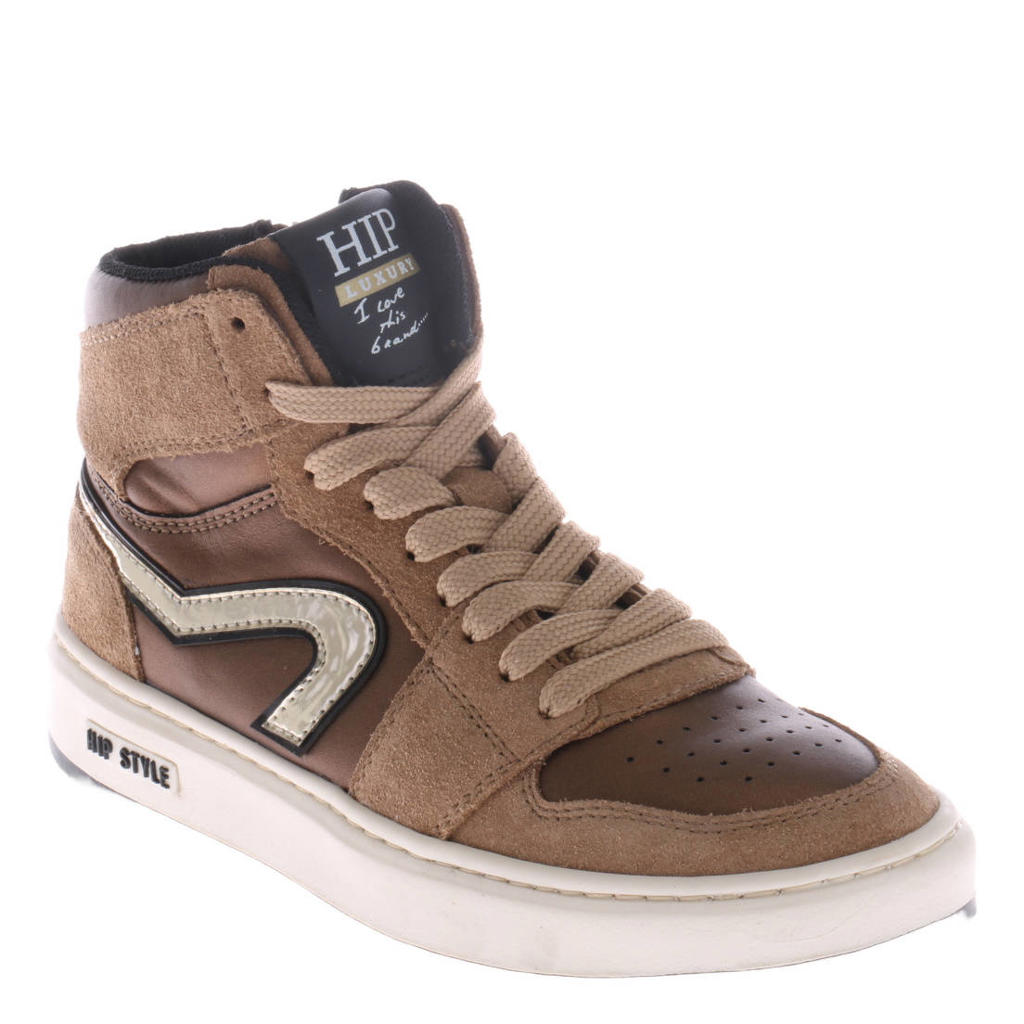 Bronzen meisjes Hip leren sneakers - van 50% leer/50% suède met rits- en vetersluiting