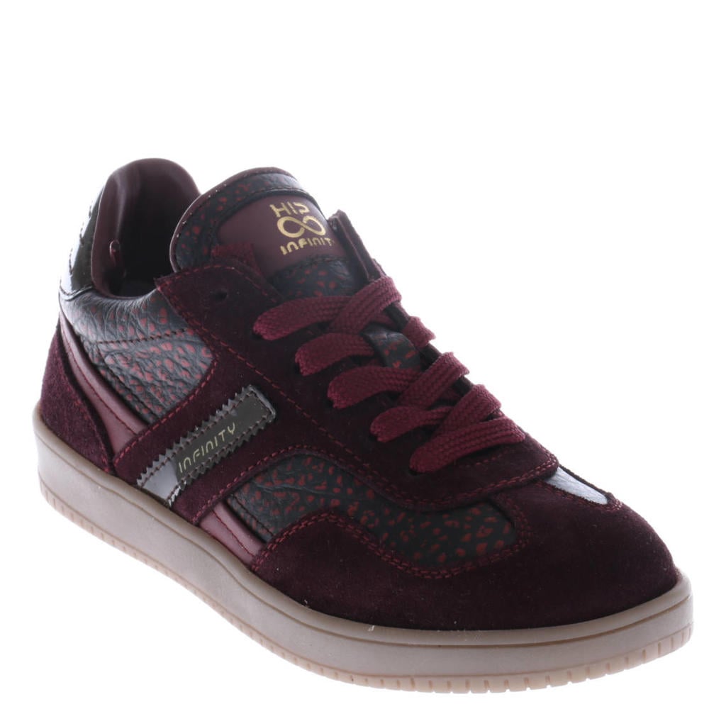 Bordeaux meisjes Hip leren sneakers - van 60% leer/40% suède met rits- en vetersluiting