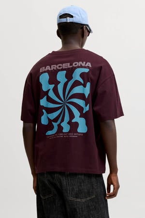 regular fit T-shirt met backprint - donkerrood