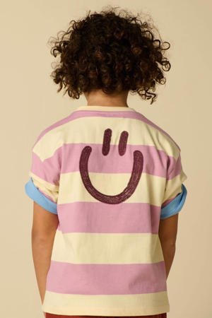 gestreept T-shirt met backprint paars