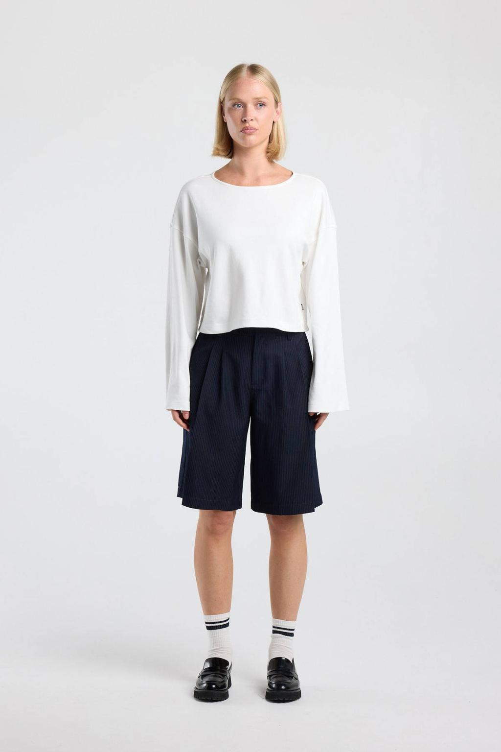 Ecru dames America Today gestreepte longsleeve van katoen met lange mouwen en ronde hals