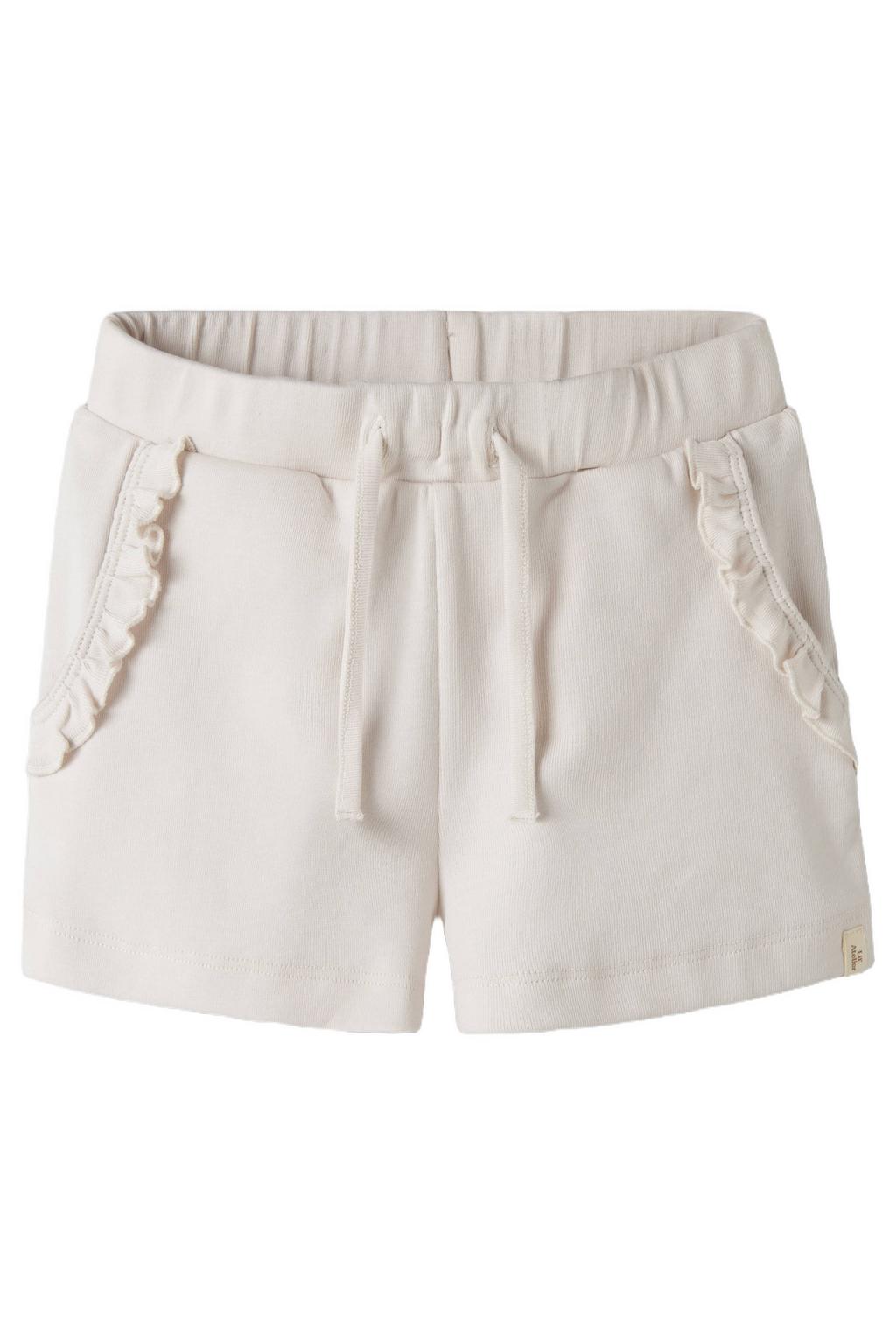 Beige meisjes LIL' ATELIER MINI regular casual short van katoen met elastische tailleband met koord en effen