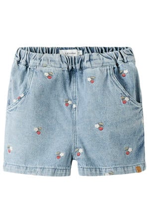 loose fit gebloemde denim short - mediumblauw denim