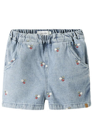 loose fit gebloemde denim short - mediumblauw denim