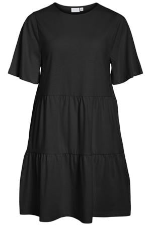 korte zomerjurk met plooien - zwart
