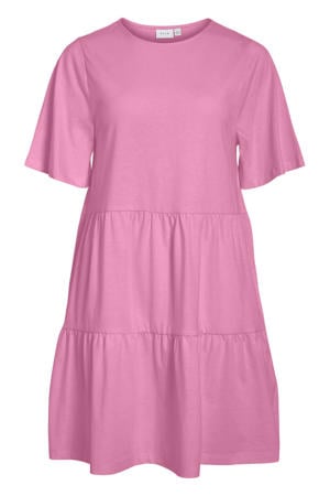 korte trapeze zomerjurk met plooien - roze
