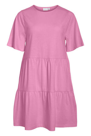 korte trapeze zomerjurk met plooien - roze