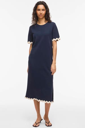 katoenen midi T-shirtjurk - donkerblauw