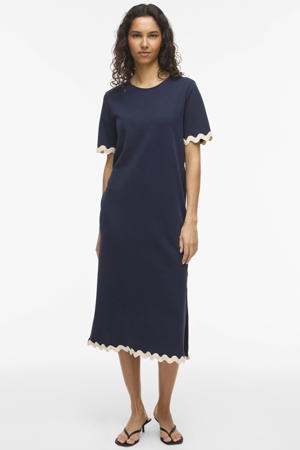 katoenen midi T-shirtjurk - donkerblauw