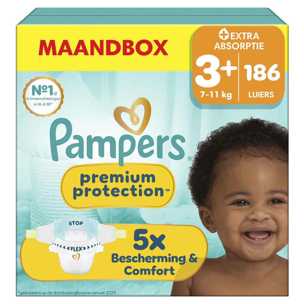 Pampers Premium Protection Maat 3+ Maandbox - 186 Luiers - 7kg-11kg