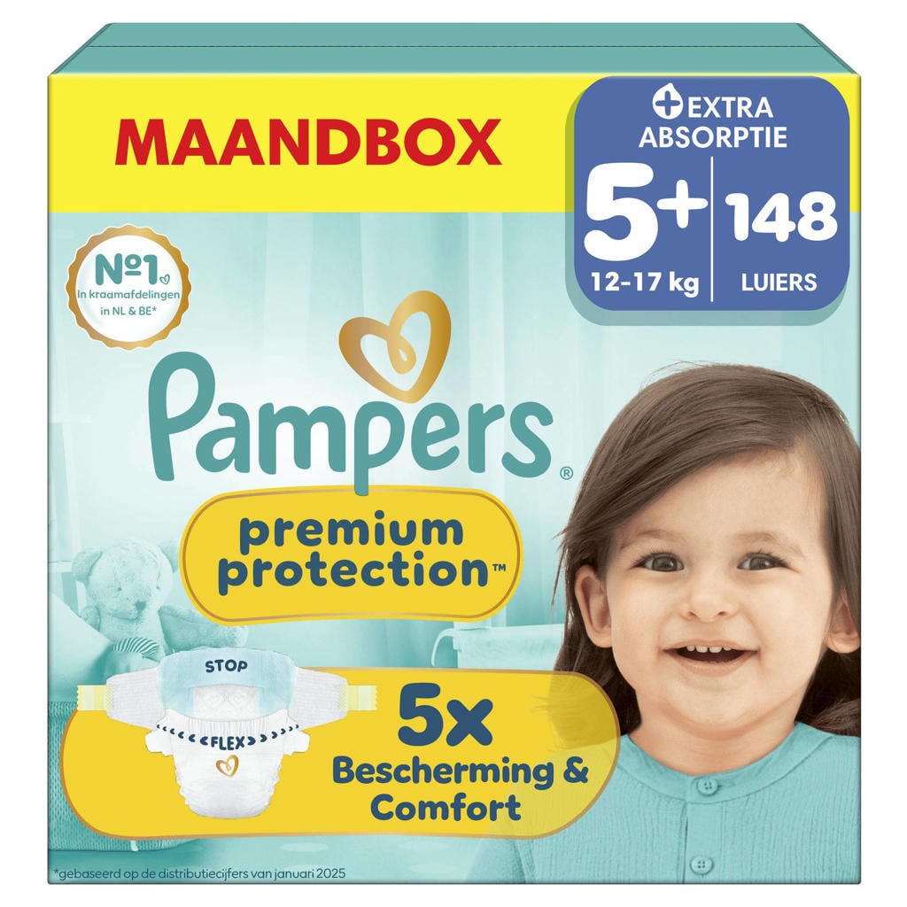 Pampers Premium Protection Maat 5+ Maandbox - 148 Luiers - 12kg-17kg