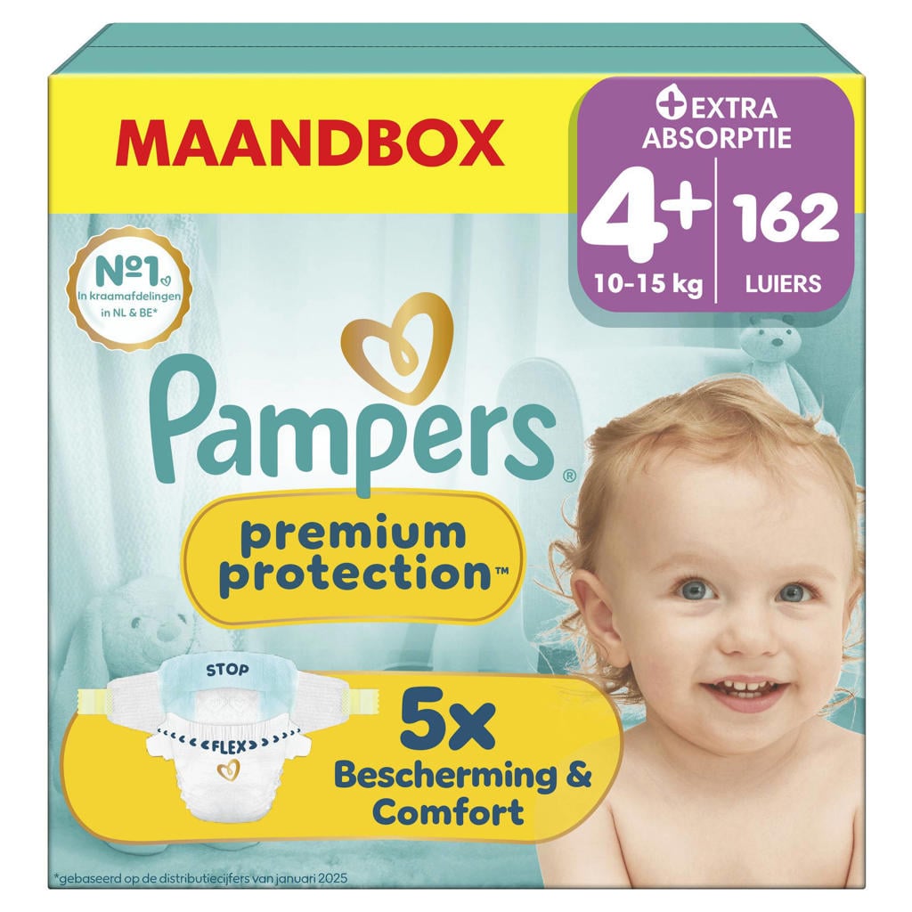 Pampers Premium Protection Maat 4+ Maandbox - 162 Luiers - 10kg-15kg