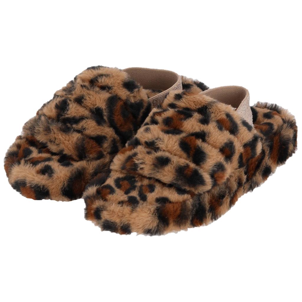Apollo pantoffels met panterprint camel
