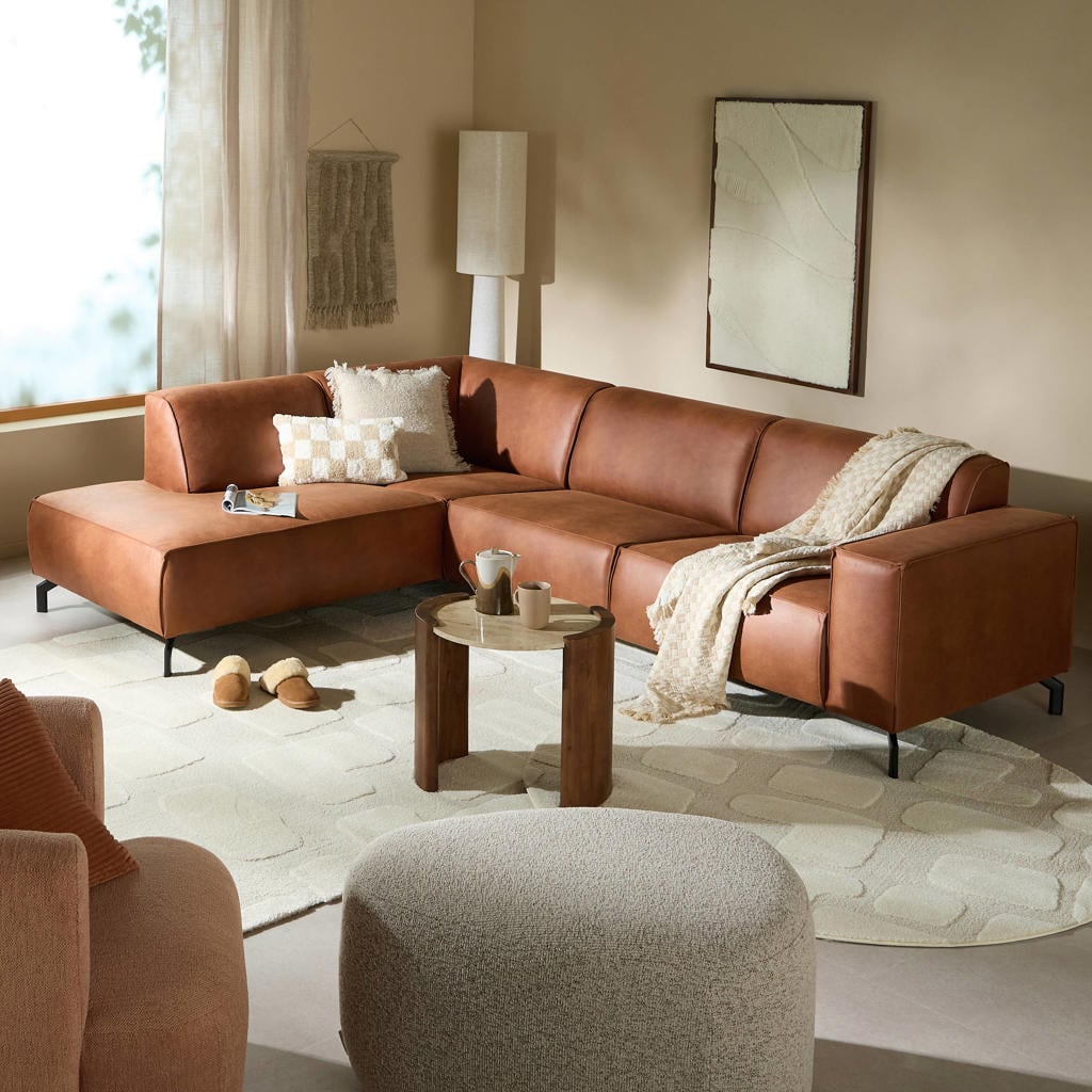 NOUS Living leren hoekbank links Brent - cognac